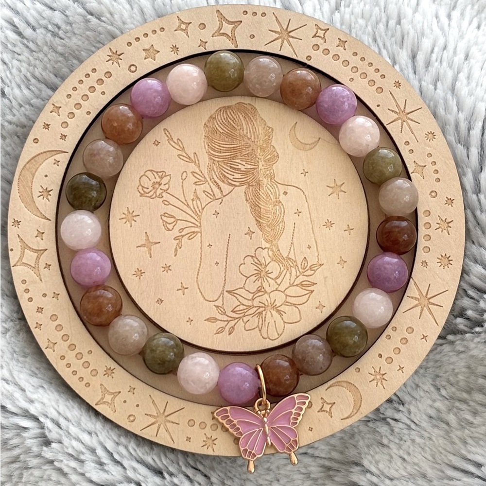 Multi color jade and butterfly bracelet